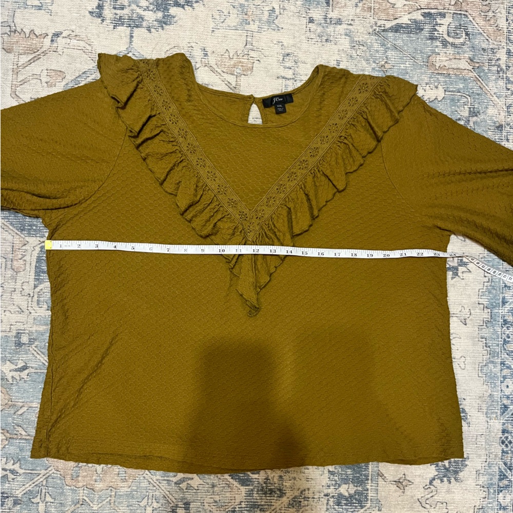 J. Crew Mustard Ruffle Blouse - Picture 7 of 9